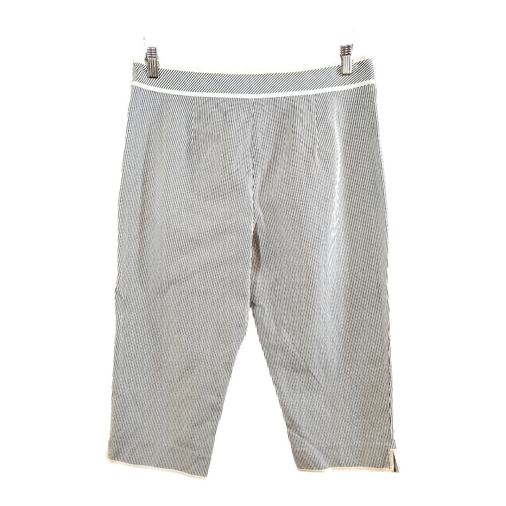 Talbots Flat Front Straight Leg Cropped Pant in Gray & White Stripe Women's 10P - Picture 4 of 6